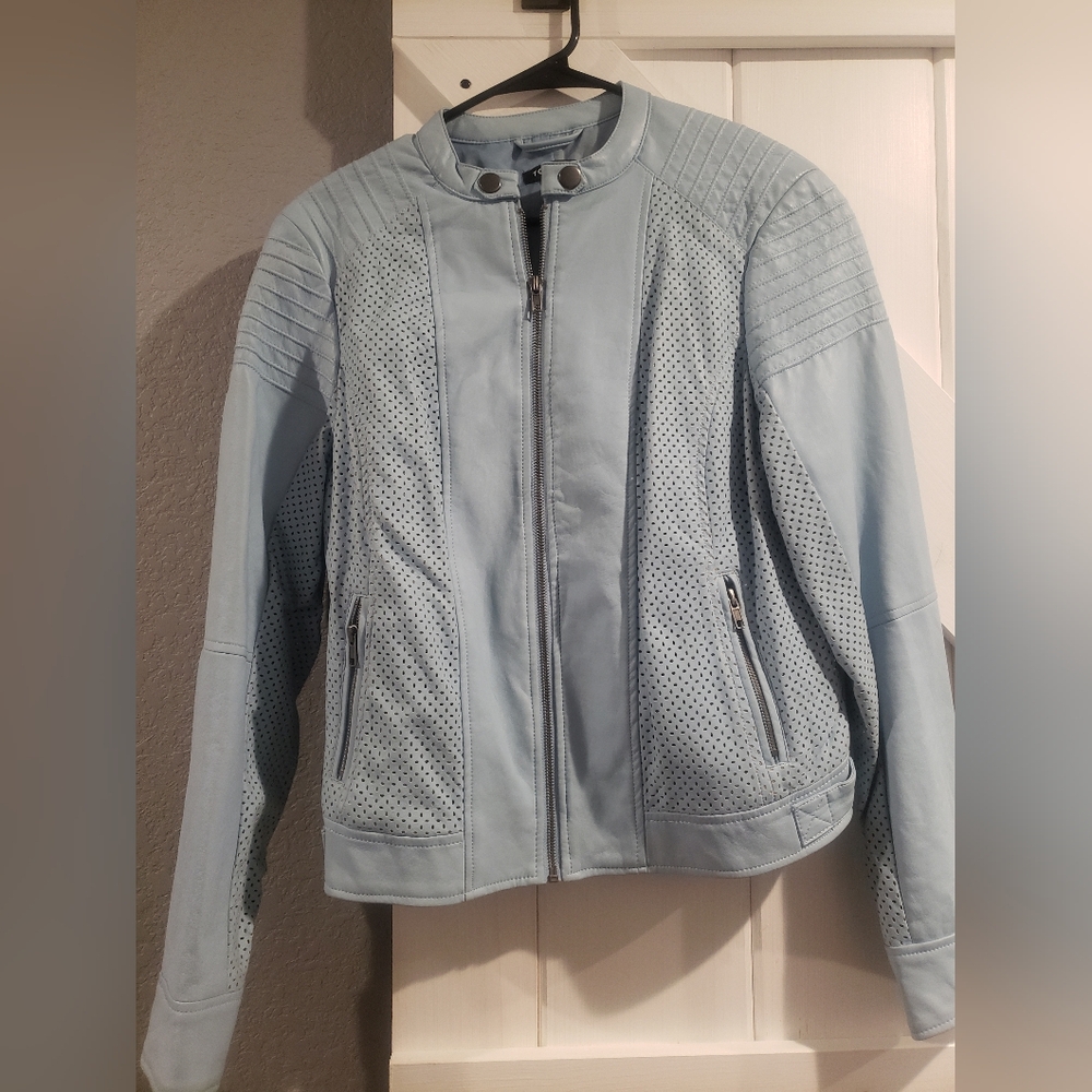 Torrid Women's Light Blue Faux Leather Jacket - Picture 1 of 6